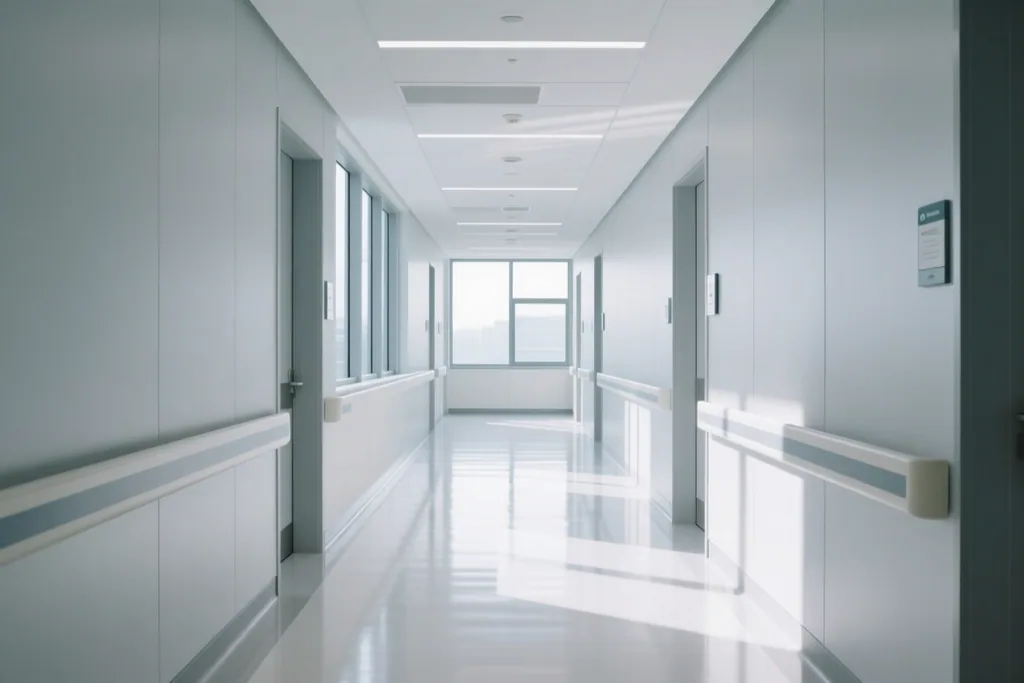 Couloir lumineux d'un établissement de santé