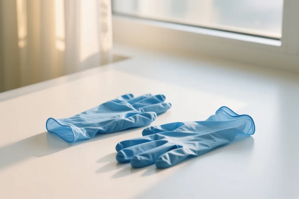 Gants médicaux posés sur une surface propre